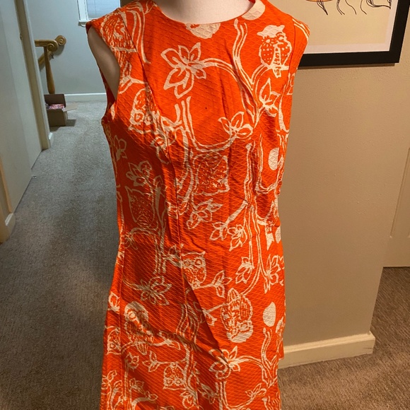 Vintage 60s Orange Owl Hawaiian Print Sheath Dresa - Picture 1 of 3